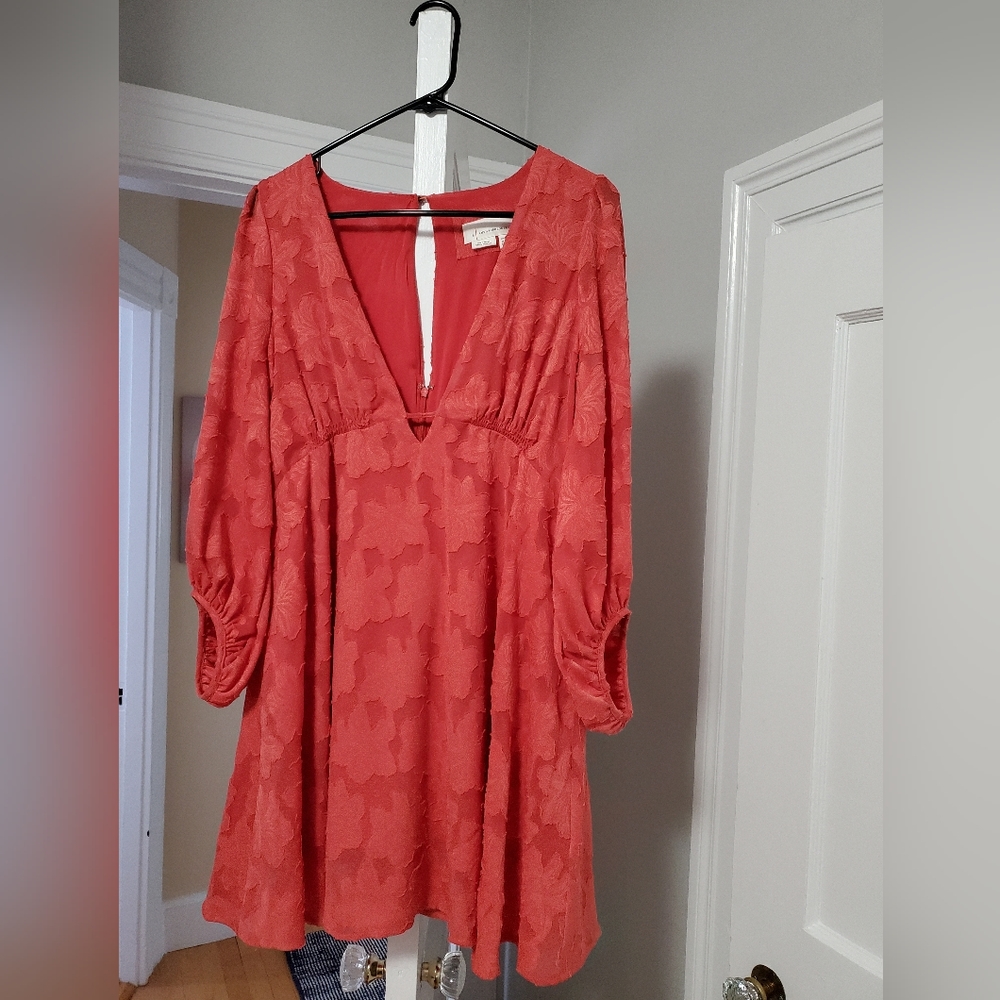 Anthropologie Long Sleeve Textured Red Mini Dress